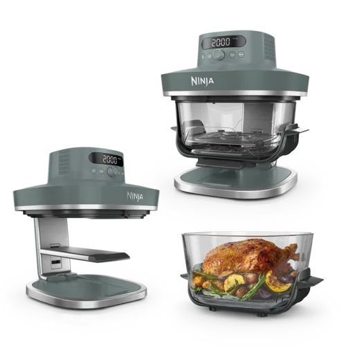 Airfryer Ninja CRISPi PRO XL 7 in 1 AS101, 2050W, 5.7 l, recipient sticla, albastru